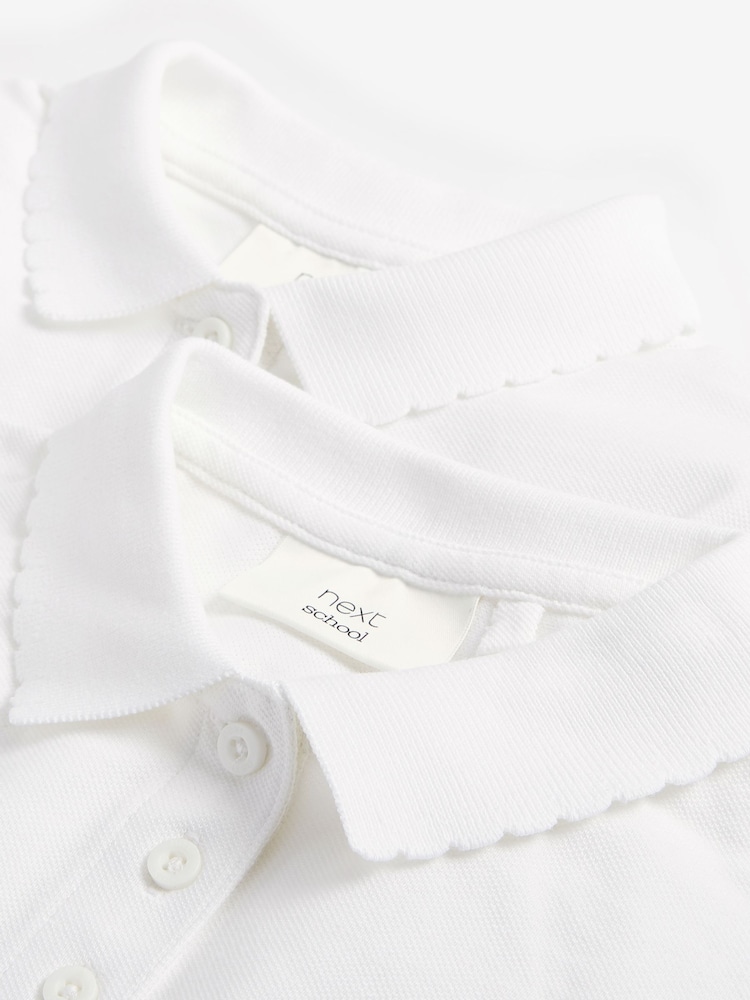 White 100% Cotton Long Sleeve School Polo Tops 2 Pack (3-16yrs) - Image 3 of 4