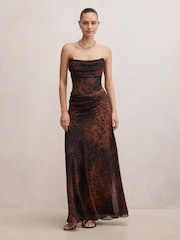 Forever New Brown Gwynne Draped Strapless Maxi Dress - Image 1 of 4