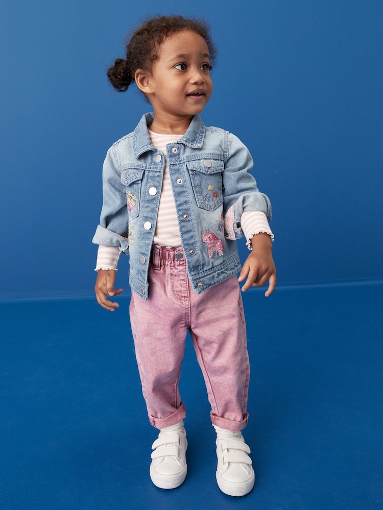 Mid Blue 100% Cotton Denim Embroidered Unicorn Jacket (3mths-7yrs) - Image 1 of 8