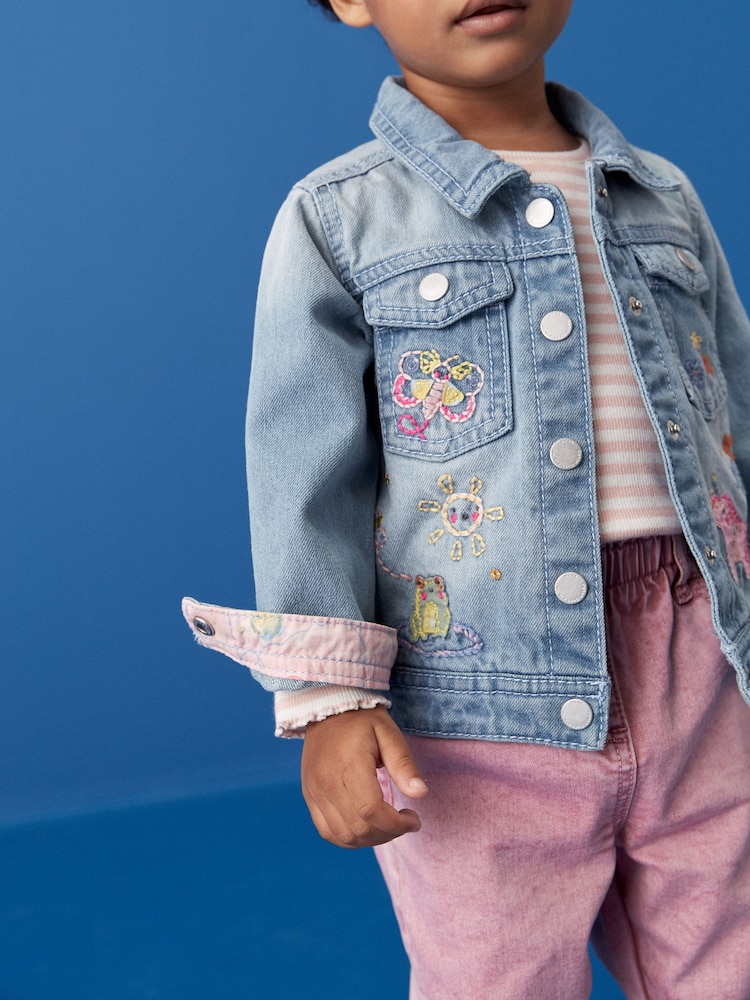 Mid Blue 100% Cotton Denim Embroidered Unicorn Jacket (3mths-7yrs) - Image 2 of 8