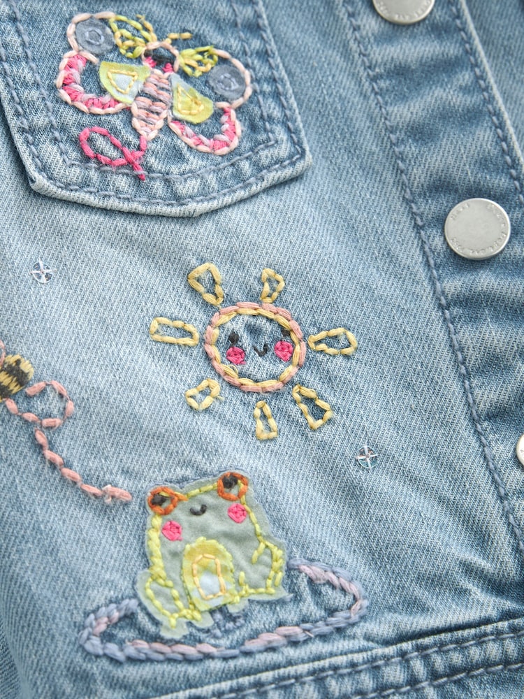 Mid Blue 100% Cotton Denim Embroidered Unicorn Jacket (3mths-7yrs) - Image 8 of 8