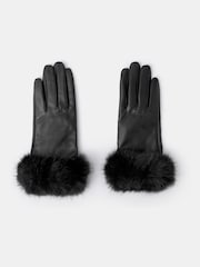 Accessorize Black Faux Fur Cuff Leather Gloves - Image 1 of 1