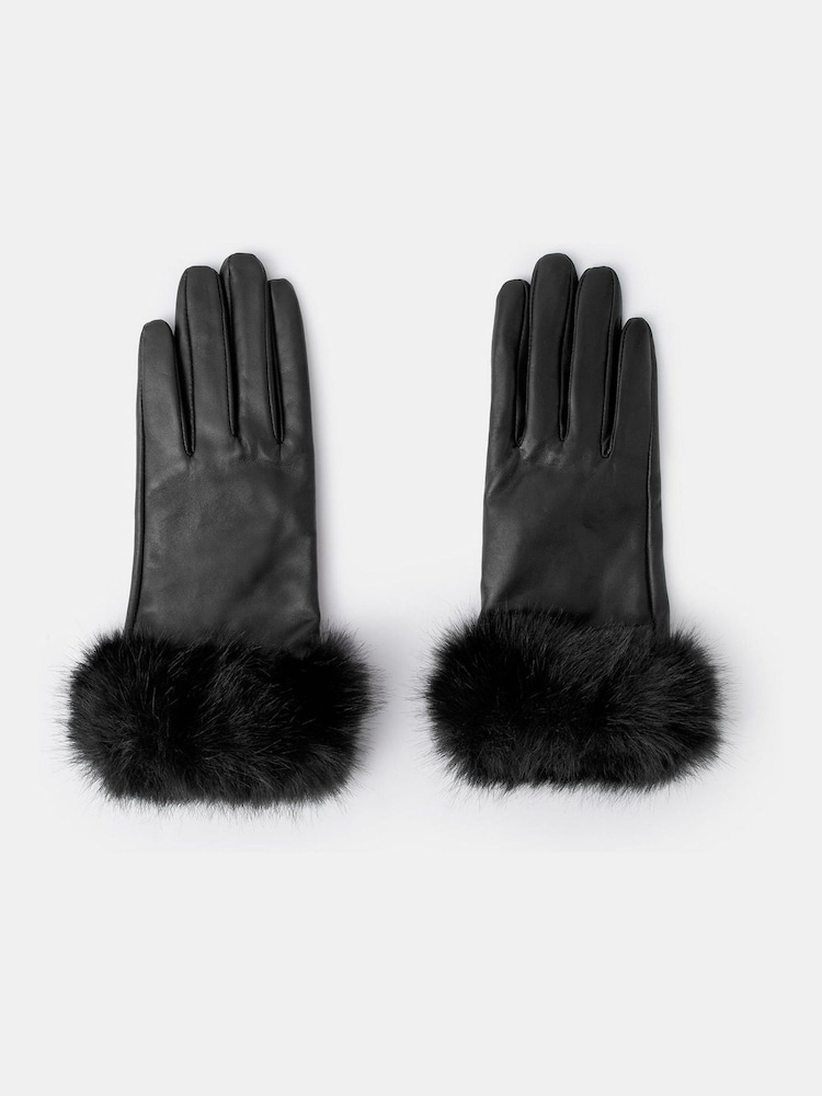 Accessorize Black Faux Fur Cuff Leather Gloves - Image 1 of 1 Accessorize Black Faux Fur Cuff Leather Gloves - Image 1 of 1