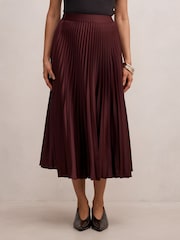 Forever New Red Ester Satin Pleated Skirt - Image 1 of 5