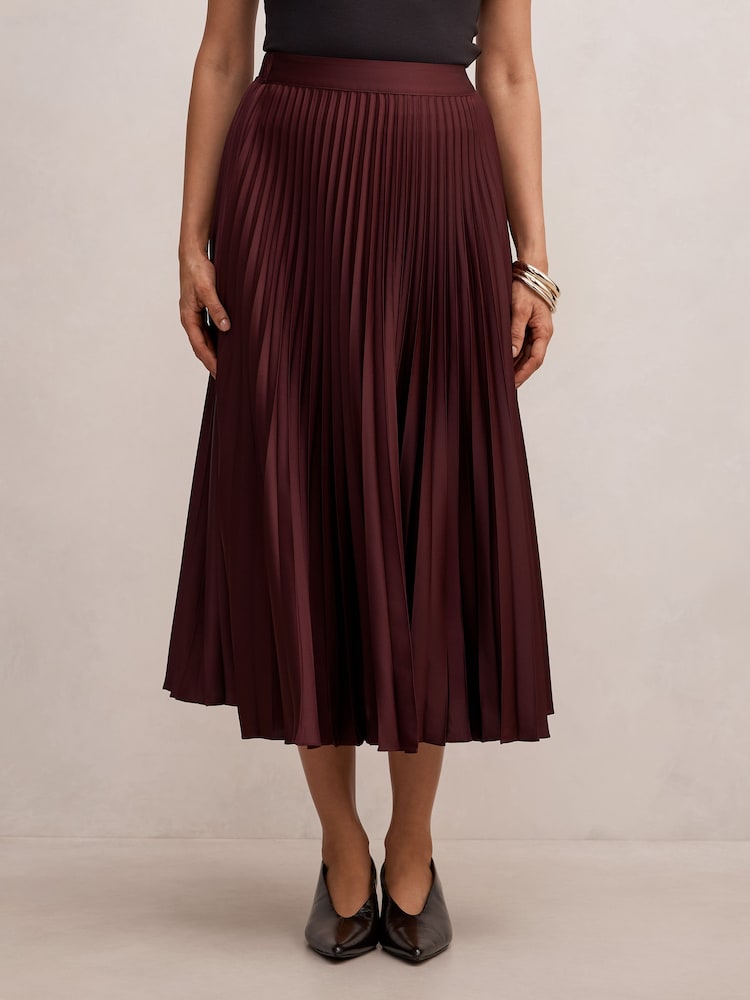 Forever New Red Ester Satin Pleated Skirt - Image 1 of 5