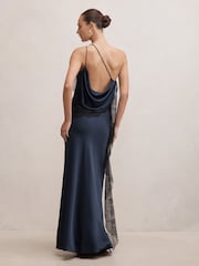 Forever New Blue Sylvie Asymmetrical Satin Bias Dress - Image 2 of 4