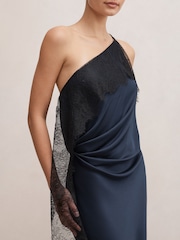 Forever New Blue Sylvie Asymmetrical Satin Bias Dress - Image 3 of 4