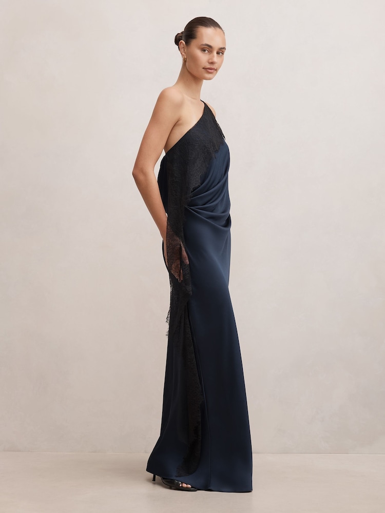 Forever New Blue Sylvie Asymmetrical Satin Bias Dress - Image 4 of 4 Forever New Blue Sylvie Asymmetrical Satin Bias Dress - Image 4 of 4