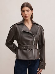Forever New Brown Brooklyn Belted Biker Jacket - Image 1 of 5