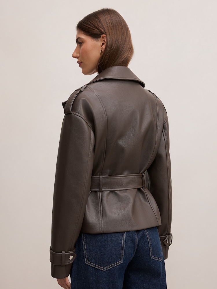Forever New Brown Brooklyn Belted Biker Jacket - Image 2 of 5