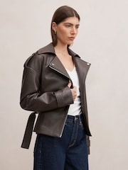 Forever New Brown Brooklyn Belted Biker Jacket - Image 5 of 5