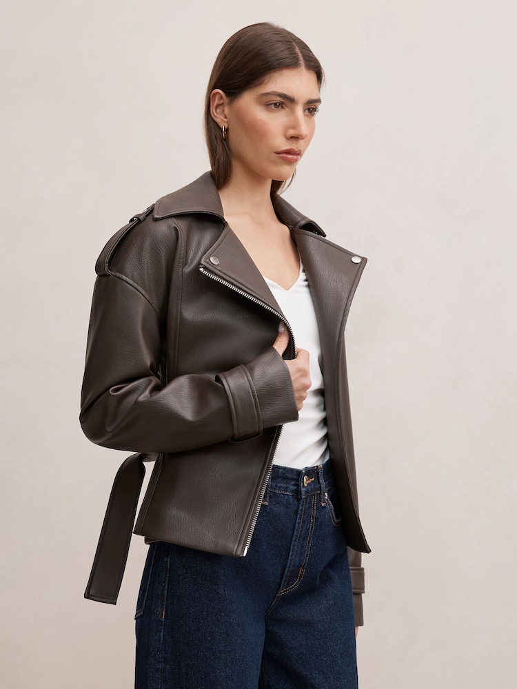 Forever New Brown Brooklyn Belted Biker Jacket - Image 5 of 5