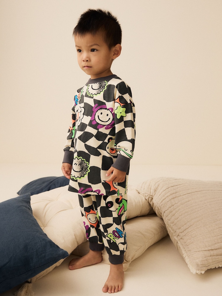 Black/White Character Checkerboard Oversized Single 100% Cotton Pyjamas (9mths-8yrs) - Image 1 of 7