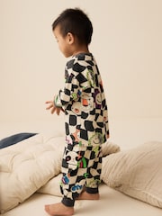 Black/White Character Checkerboard Oversized Single 100% Cotton Pyjamas (9mths-8yrs) - Image 3 of 7