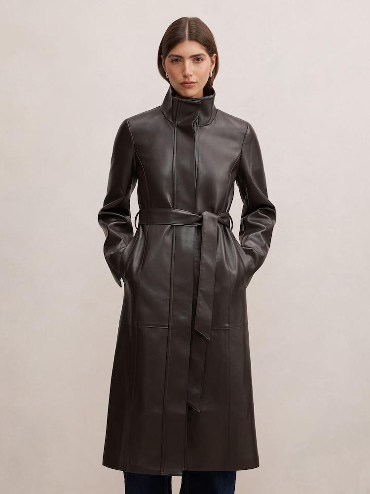 Forever New Brown Bonnie Funnel Neck Trench Coat - Image 1 of 5