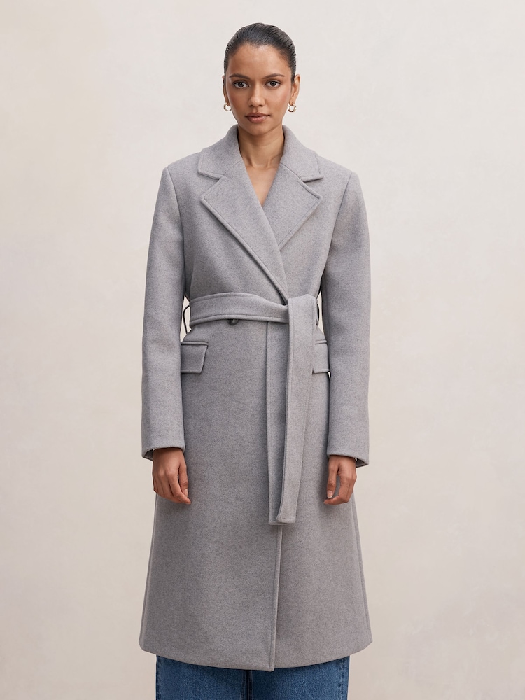 Forever New Grey Ariella Petite Double Breasted Coat - Image 1 of 5