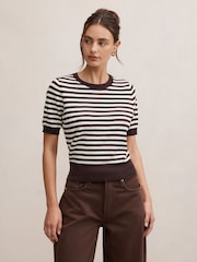 Forever New Brown Maisie Stripe Short Sleeves T-Shirt - Image 1 of 5