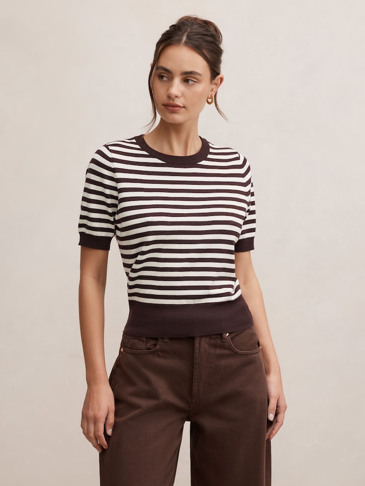 Forever New Brown Maisie Stripe Short Sleeves T-Shirt - Image 1 of 5
