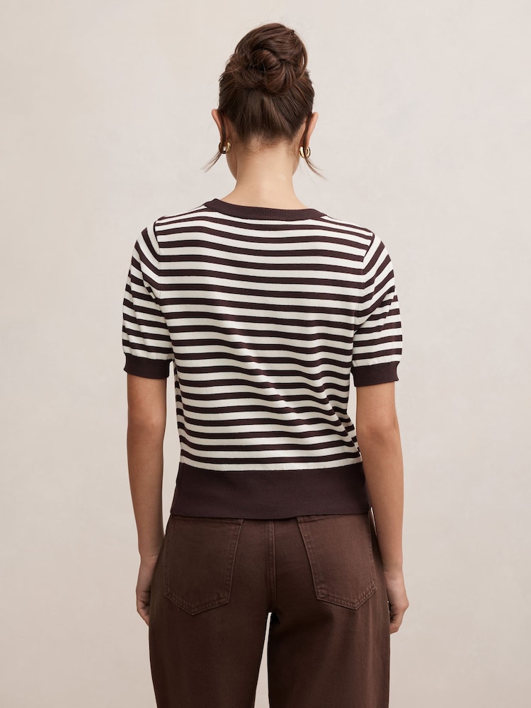 Forever New Brown Maisie Stripe Short Sleeves T-Shirt - Image 2 of 5