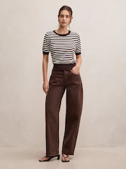 Forever New Brown Maisie Stripe Short Sleeves T-Shirt - Image 3 of 5