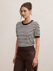Forever New Brown Maisie Stripe Short Sleeves T-Shirt - Image 5 of 5
