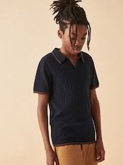 Navy Polo Short Sleeve Trophy Neck 100% Cotton Jumper (3-16yrs) - Image 1 of 5