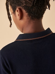 Navy Polo Short Sleeve Trophy Neck 100% Cotton Jumper (3-16yrs) - Image 2 of 5