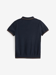 Navy Polo Short Sleeve Trophy Neck 100% Cotton Jumper (3-16yrs) - Image 4 of 5
