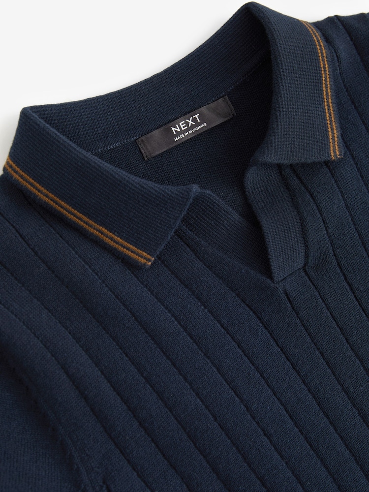 Navy Polo Short Sleeve Trophy Neck 100% Cotton Jumper (3-16yrs) - Image 5 of 5