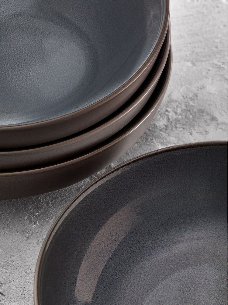 Slate Blue Logan Reactive Glaze Set of 4 Pasta Bowls - Image 4 of 4