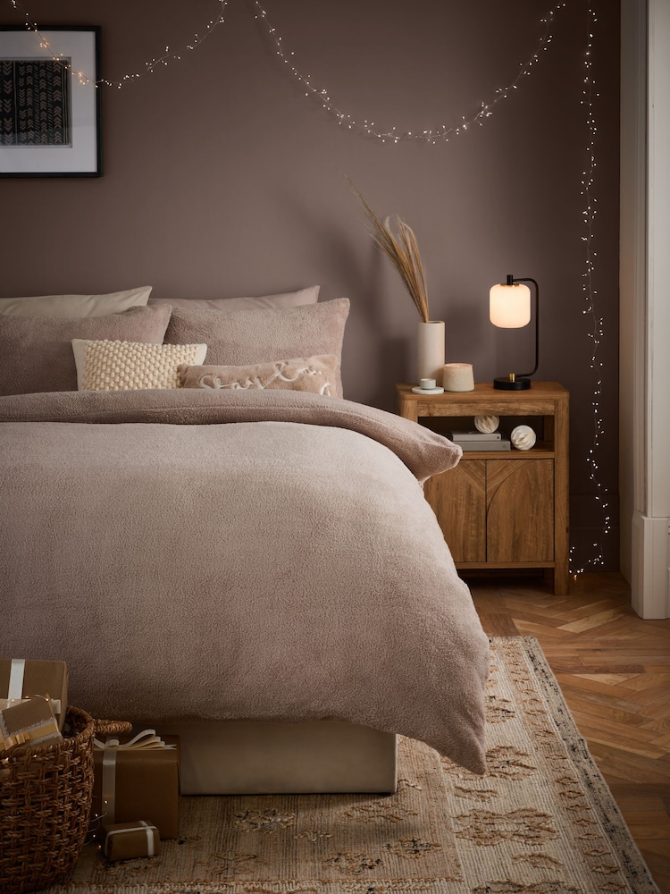 Natural Soft Teddy Fleece Duvet Cover and Pillowcase Set - Image 1 of 5
