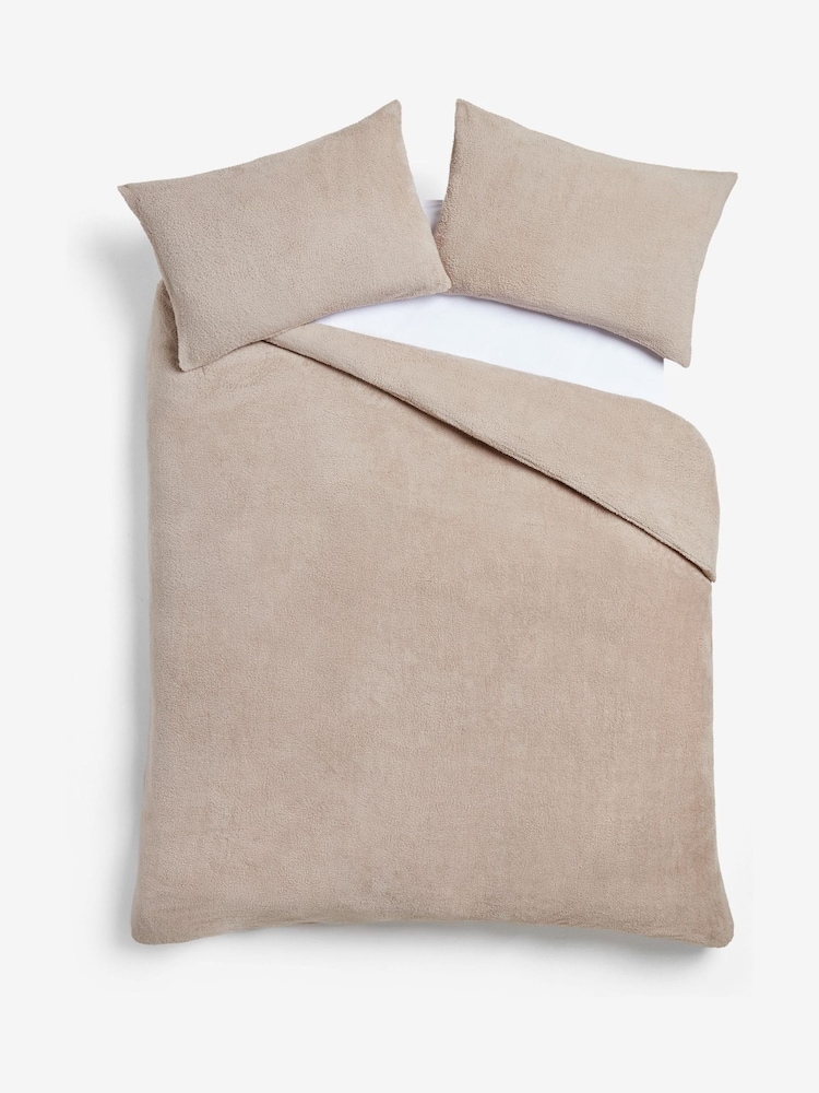 Natural Soft Teddy Fleece Duvet Cover and Pillowcase Set - Image 5 of 5