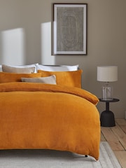 Ochre Yellow Soft Teddy Fleece Duvet Cover and Pillowcase Set - Image 1 of 5