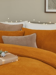 Ochre Yellow Soft Teddy Fleece Duvet Cover and Pillowcase Set - Image 4 of 5