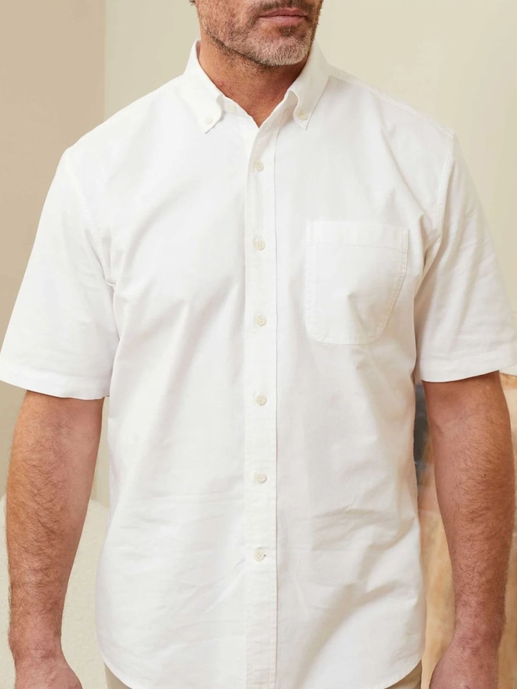 Savile Row Company White Classic Fit Short Sleeve Oxford Shirt - Image 1 of 4 Savile Row Company White Classic Fit Short Sleeve Oxford Shirt - Image 1 of 4