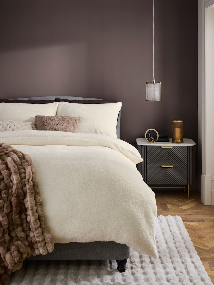 Cream Soft Teddy Fleece Duvet Cover and Pillowcase Set - Image 1 of 4