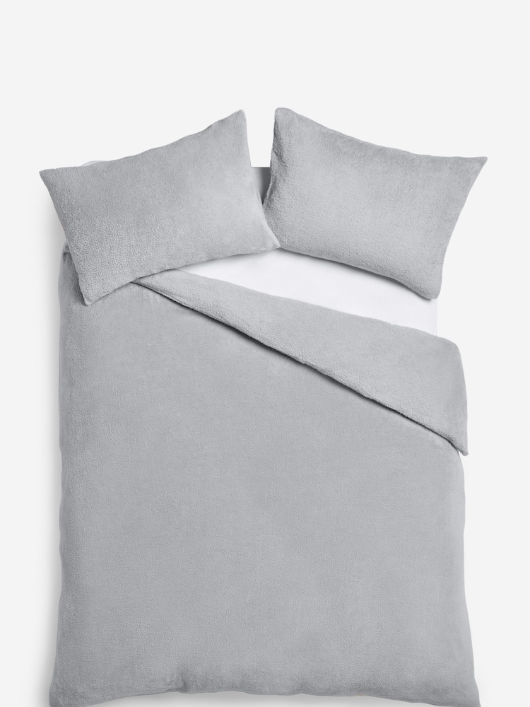 Silver Soft Teddy Fleece Duvet Cover and Pillowcase Set - Image 4 of 4