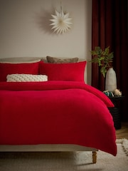 Red Soft Teddy Fleece Duvet Cover and Pillowcase Set - Image 1 of 4
