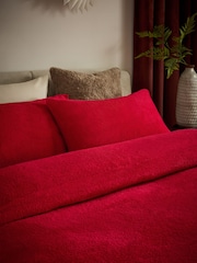 Red Soft Teddy Fleece Duvet Cover and Pillowcase Set - Image 2 of 4
