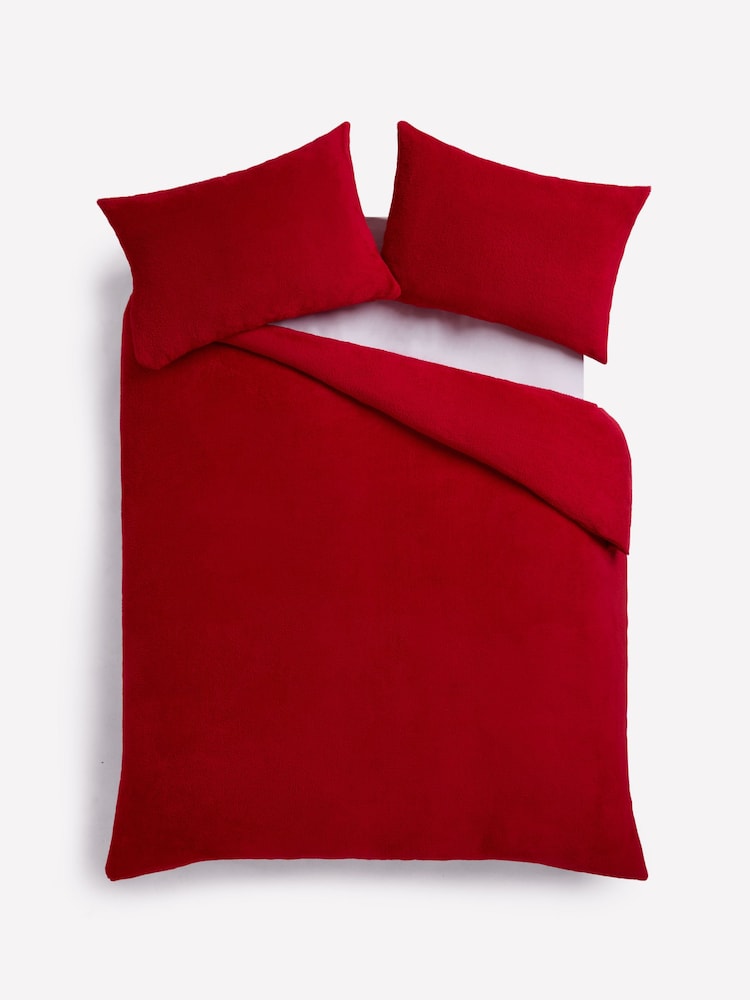 Red Soft Teddy Fleece Duvet Cover and Pillowcase Set - Image 4 of 4
