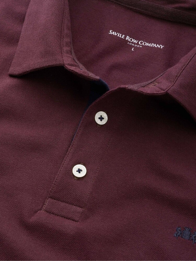Savile Row Company Red Classic Fit Cotton Pique Short Sleeve Polo Shirt - Image 2 of 2