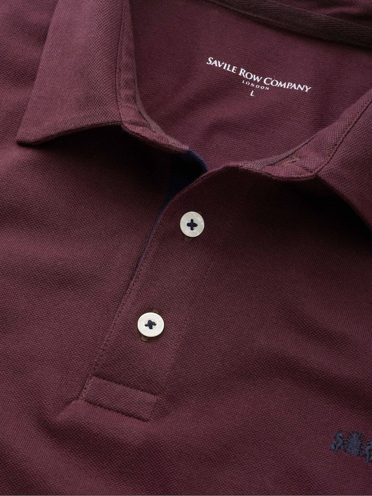 Sarkans - Savile Row Company klasiska piegriezuma kokvilnas pikē polo krekls ar īsām piedurknēm - Attēls 4 no 4