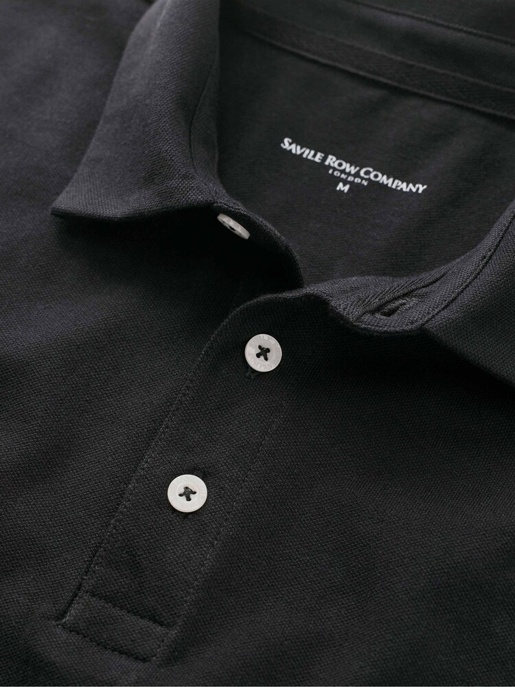 Savile Row Company Black Classic Fit Cotton Pique Short Sleeve Polo Shirt - Image 2 of 2