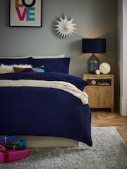 Navy Blue Soft Teddy Fleece Duvet Cover and Pillowcase Set - Image 1 of 5