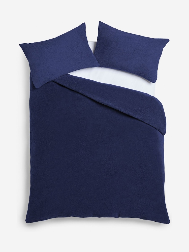 Navy Blue Soft Teddy Fleece Duvet Cover and Pillowcase Set - Image 5 of 5