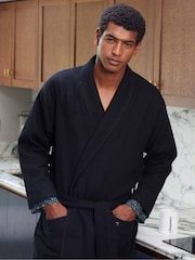 Savile Row Company Black Cotton Waffle Dressing Gown - Image 1 of 5