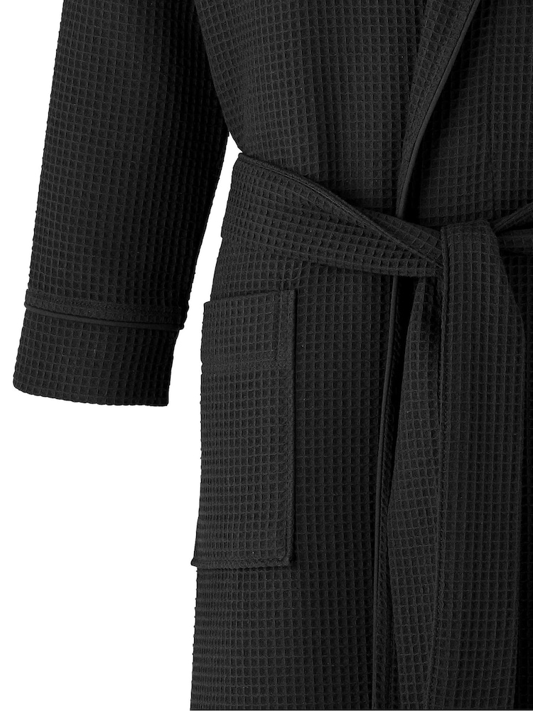 Savile Row Company Black Cotton Waffle Dressing Gown - Image 5 of 5