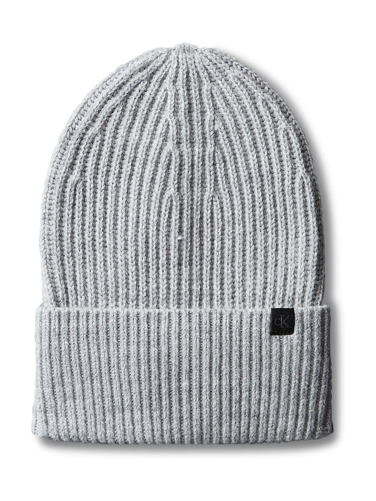 Calvin Klein Grey Ribbed Beanie - Image 1 of 3 Calvin Klein Grey Ribbed Beanie - Image 1 of 3