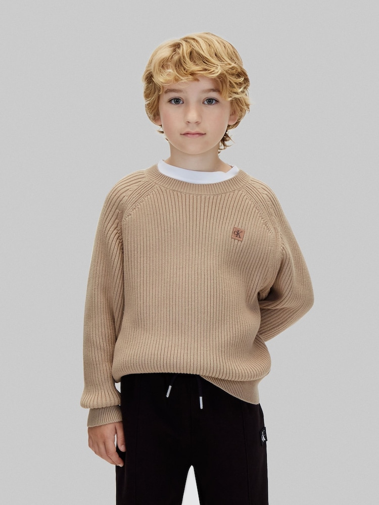 Calvin Klein Blue Knit Raglan Jumper - Image 1 of 5 Calvin Klein Blue Knit Raglan Jumper - Image 1 of 5