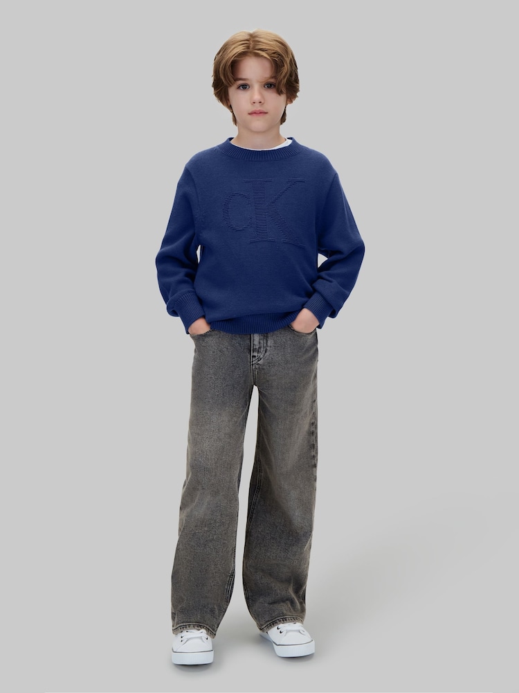 Calvin Klein Blue Knit Logo Jumper - Image 2 of 5 Calvin Klein Blue Knit Logo Jumper - Image 2 of 5